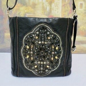 Brighton Black Crossbody Bag with Embellished Design